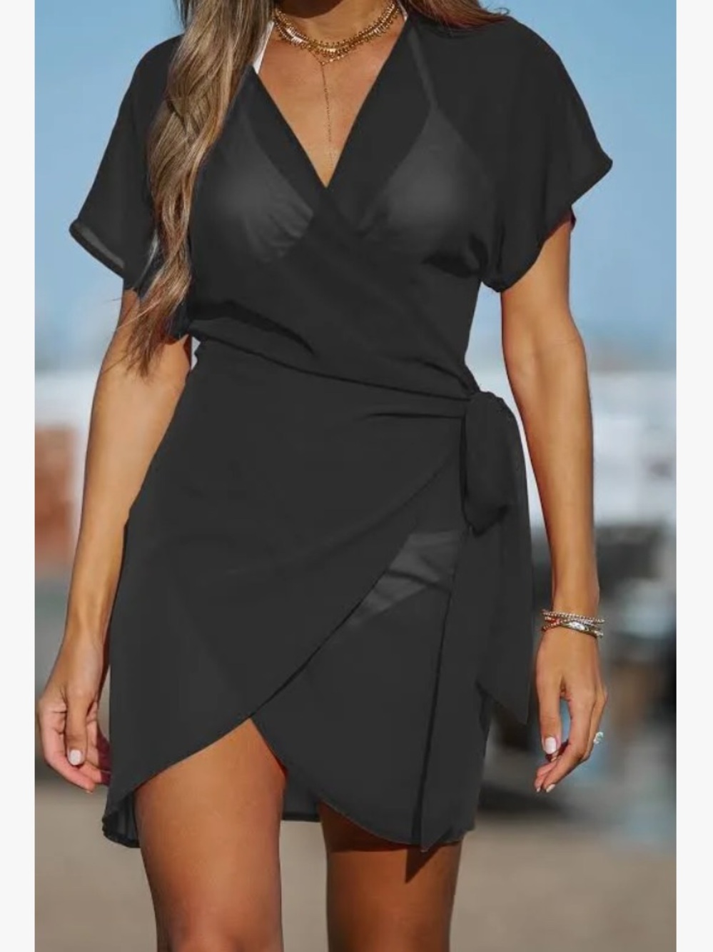 NWT Cupshe Black Sheer Wrap Dress Cover-Up size Mesium